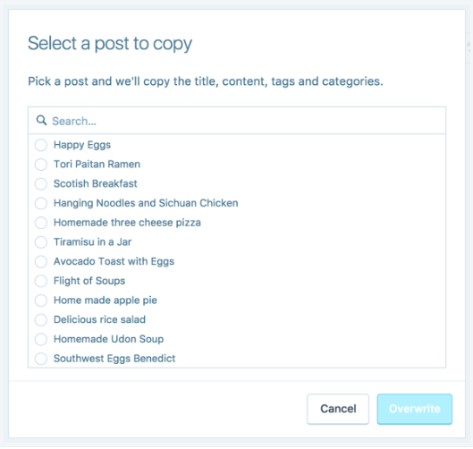 To copy a post from Posts Editor