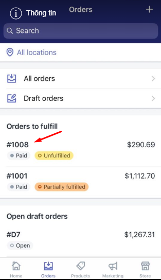 To view the fraud analysis for an order on Iphone 2