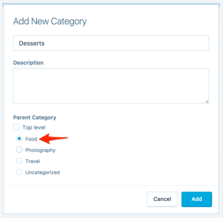 Insert categories through your site settings 2
